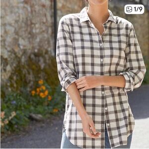 Garnet Hill Essential Long Plaid Tunic Pima Organic Cotton. Size 12.